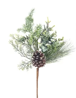 18" Mixed Evergreen Foliage with Pine Cone Pick