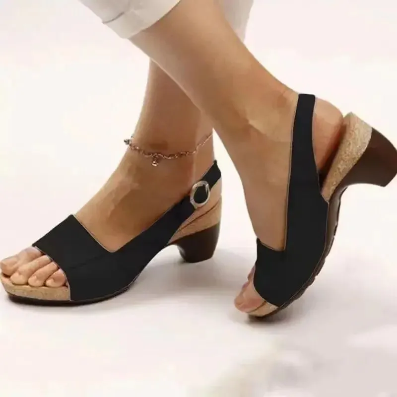 Aiertu Women's Roman Sandals Summer New Buckle Retro Beach Fish Mouth Shoes Casual Non-Slip Open Toe Women Sandals Plus Size 35~43