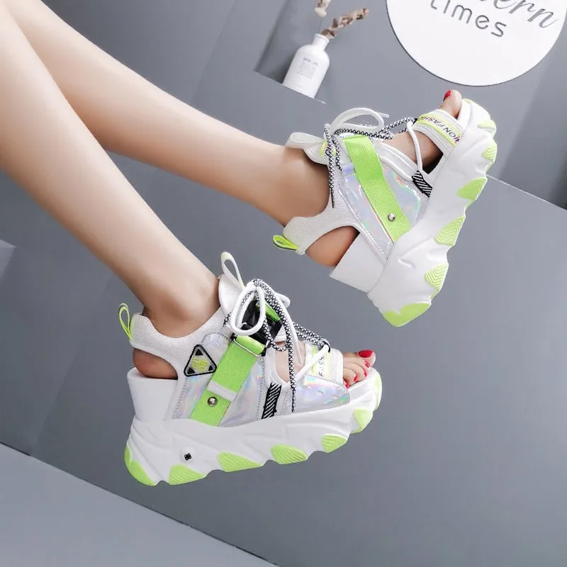 Ashore Shop Women Chunky Platform Sandals Designers New Brand  Summer Beach Casual Shoes Woman Lace Up Wedges 9CM Fashion Sandal Ladies