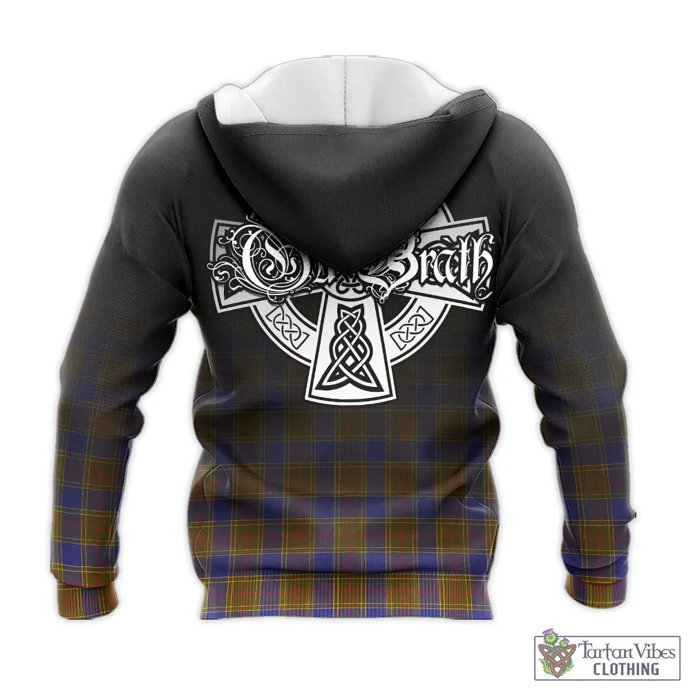 Balfour Tartan Knitted Hoodie Featuring Alba Gu Brath Family Crest Celtic Inspired