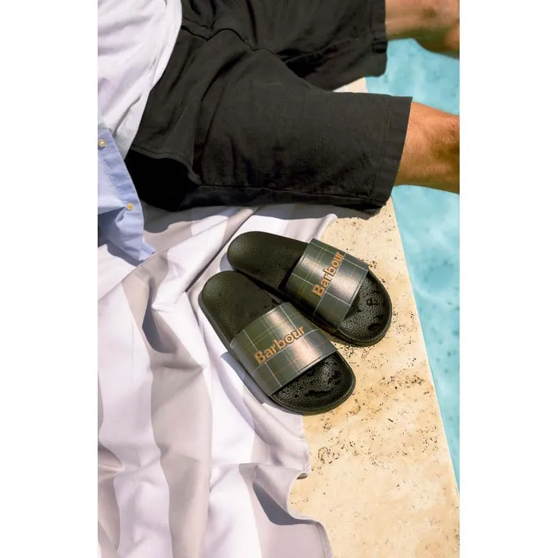 Barbour Tartan Mens Beach Slider - Black