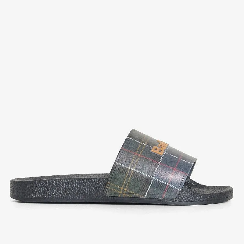 Barbour Tartan Mens Beach Slider - Black