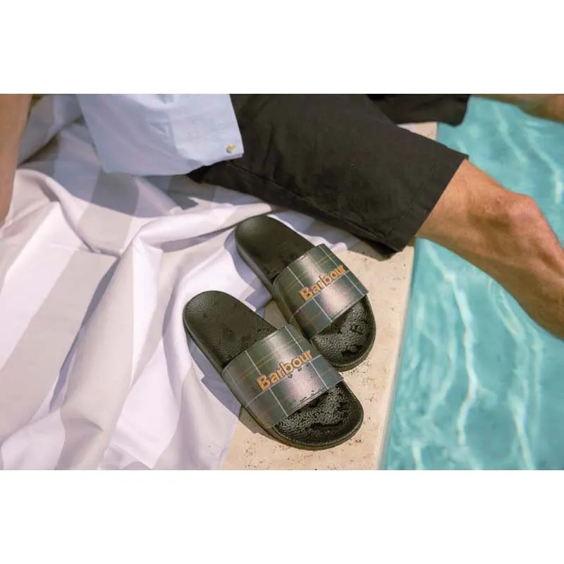 Barbour Tartan Mens Beach Slider - Black