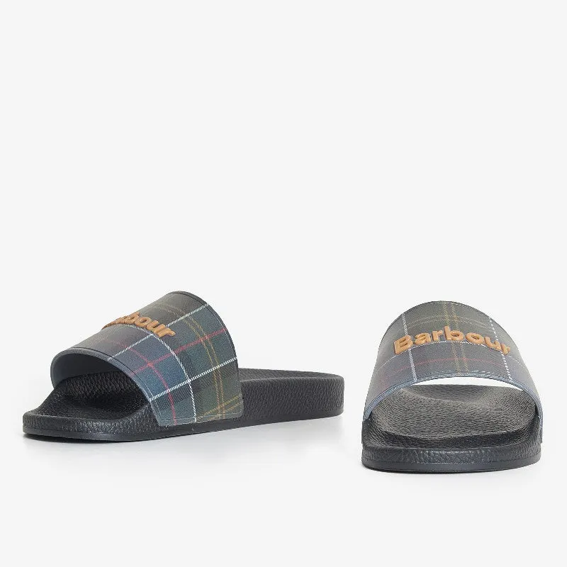 Barbour Tartan Mens Beach Slider - Black