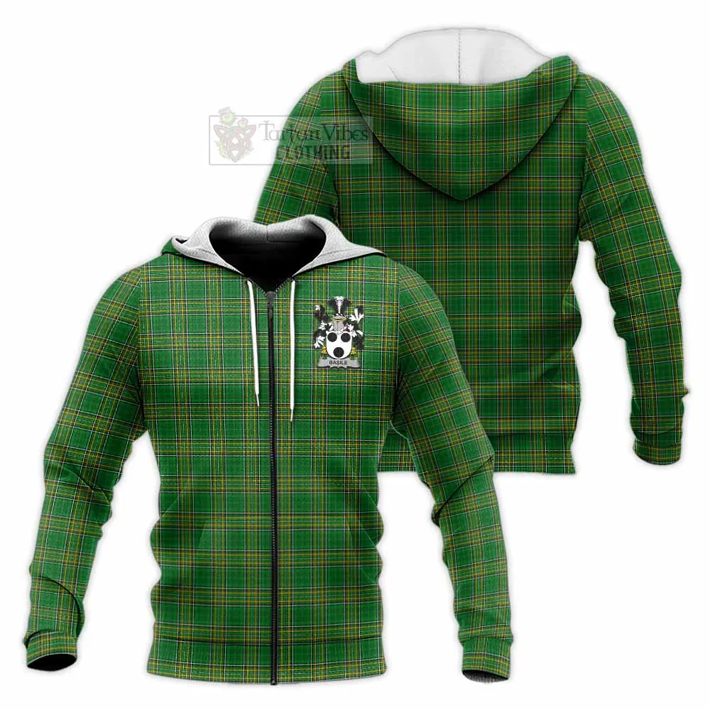 Basile Irish Clan Tartan Knitted Hoodie with Coat of Arms