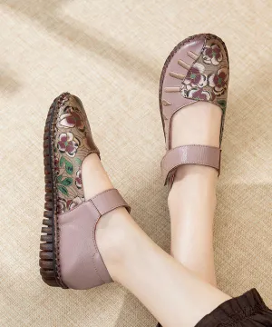 Beautiful Buckle Strap Flats Light Purple Splicing Cowhide Leather LC0529