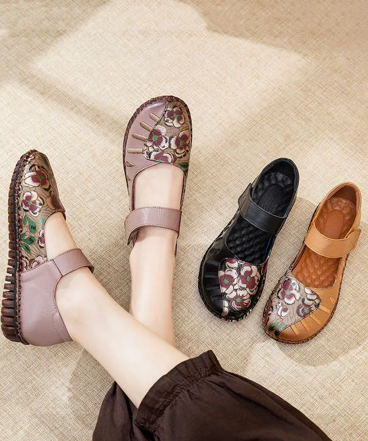 Beautiful Buckle Strap Flats Light Purple Splicing Cowhide Leather LC0529