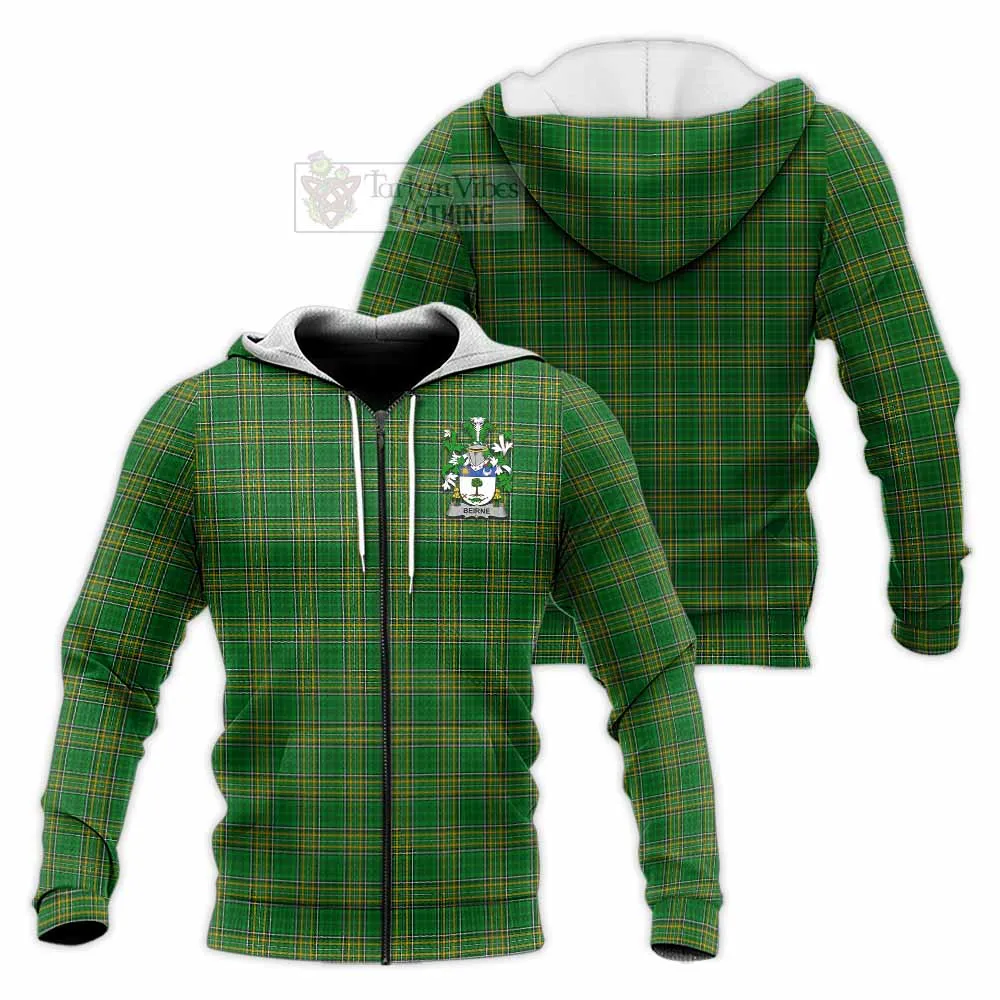 Beirne Irish Clan Tartan Knitted Hoodie with Coat of Arms
