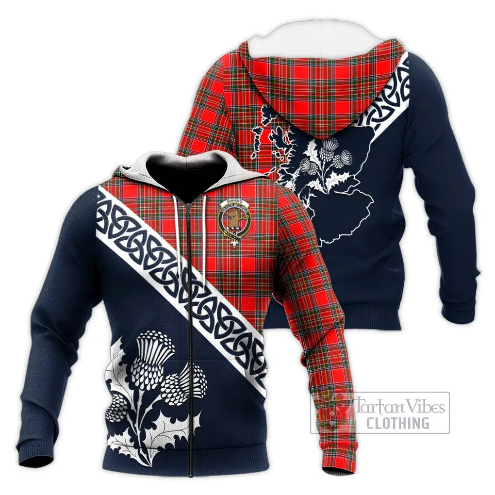 Binning Tartan Knitted Hoodie Featuring Thistle and Scotland Map