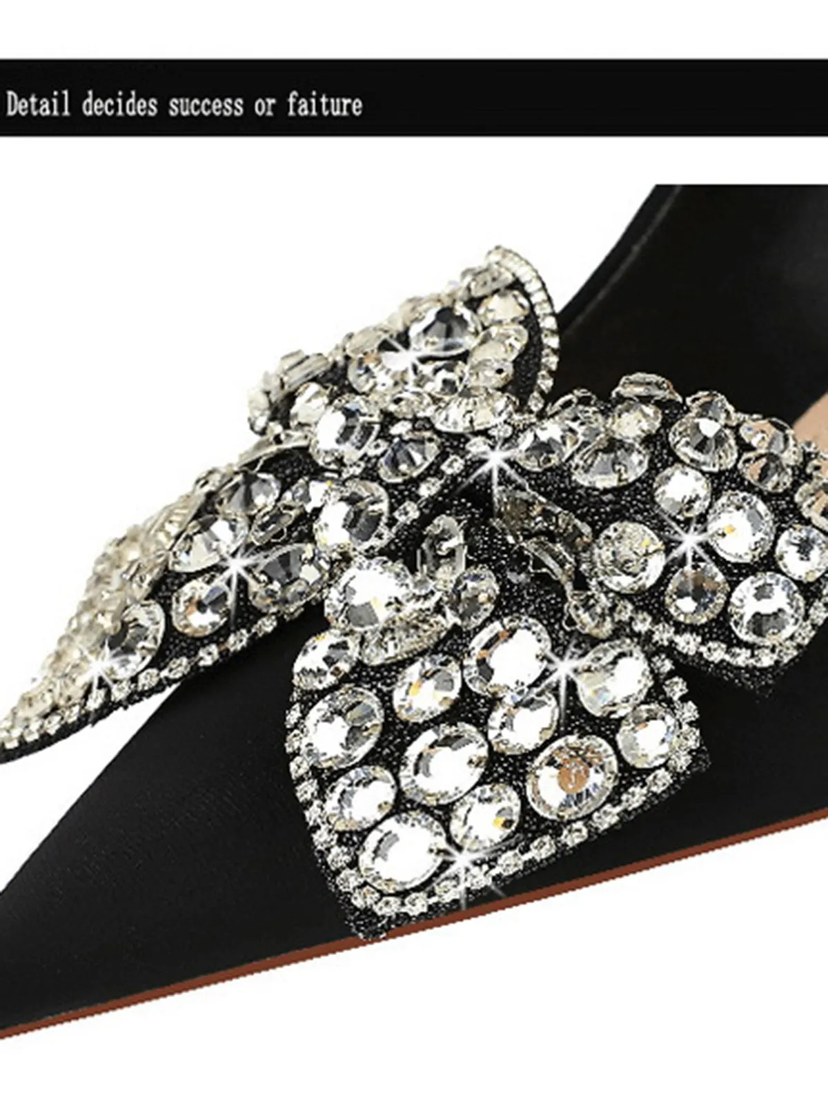 Black Rhinestone Satin Pointed Toe Stiletto Heels