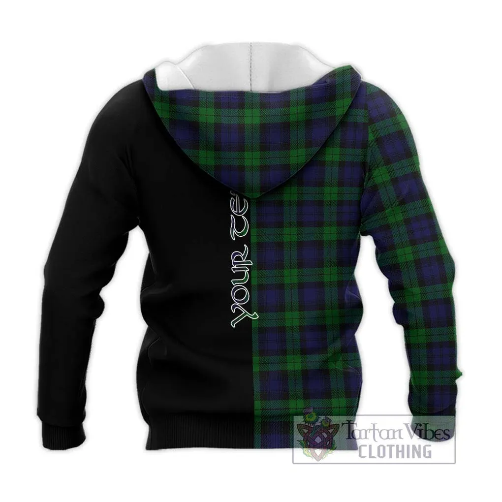 Black Watch Tartan Knitted Hoodie with Family Crest and Half Of Me Style