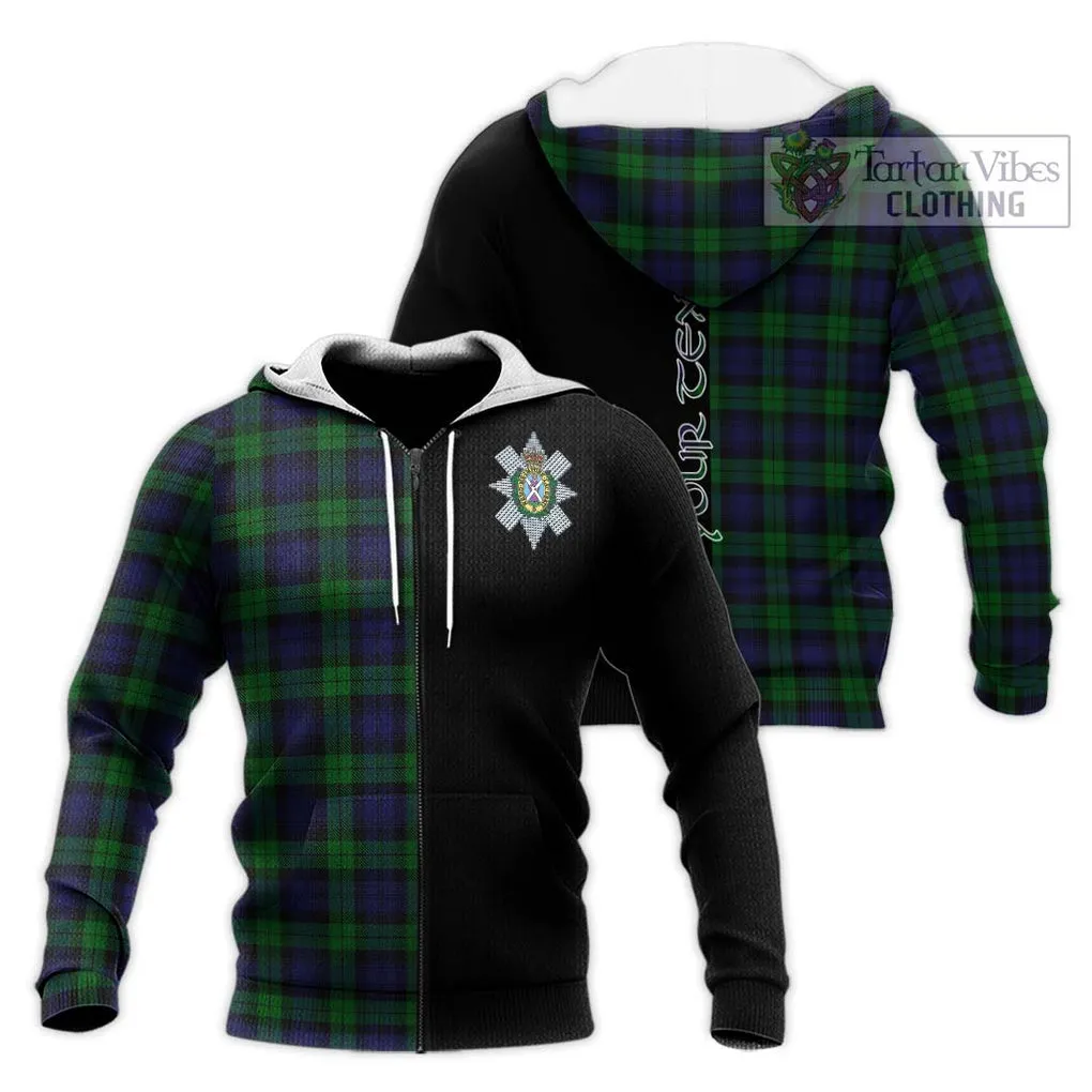 Black Watch Tartan Knitted Hoodie with Family Crest and Half Of Me Style