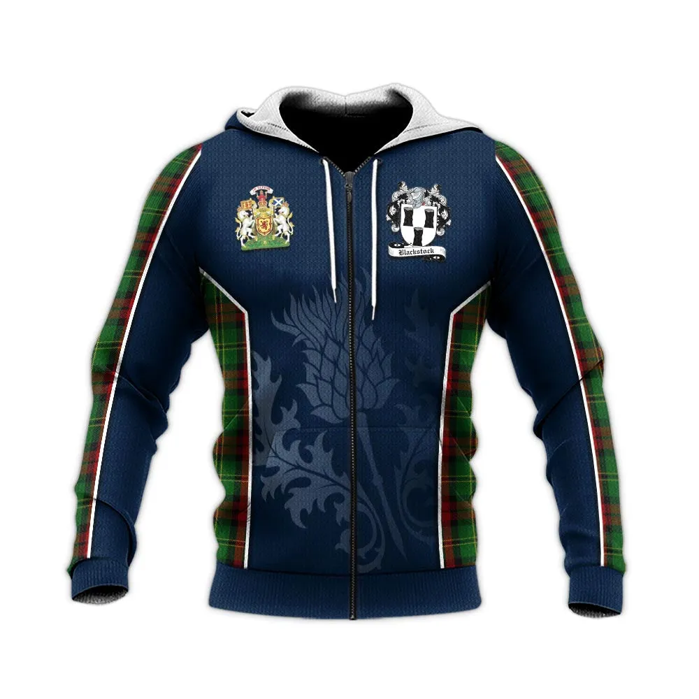 Blackstock Hunting Tartan Knitted Hoodie with Family Crest and Scottish Thistle Vibes Sport Style