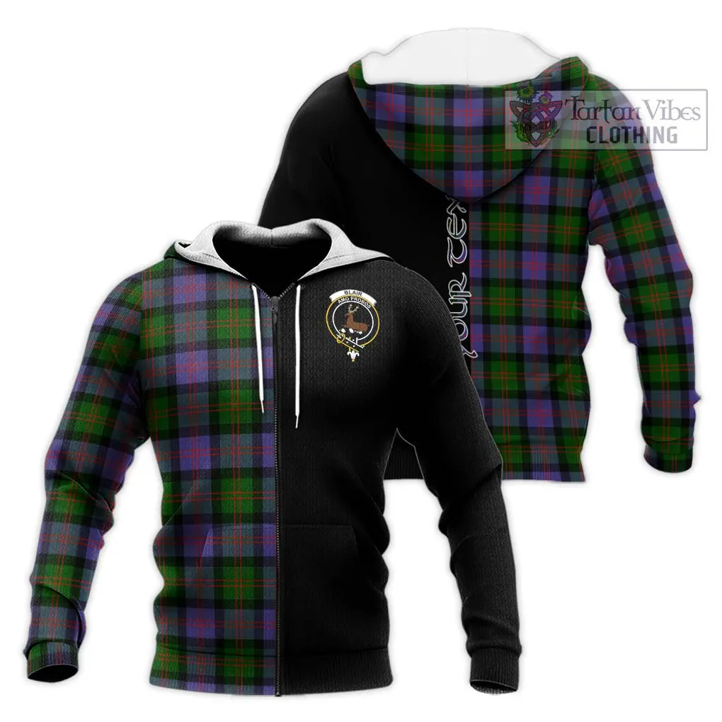 Blair Modern Tartan Knitted Hoodie with Family Crest and Half Of Me Style