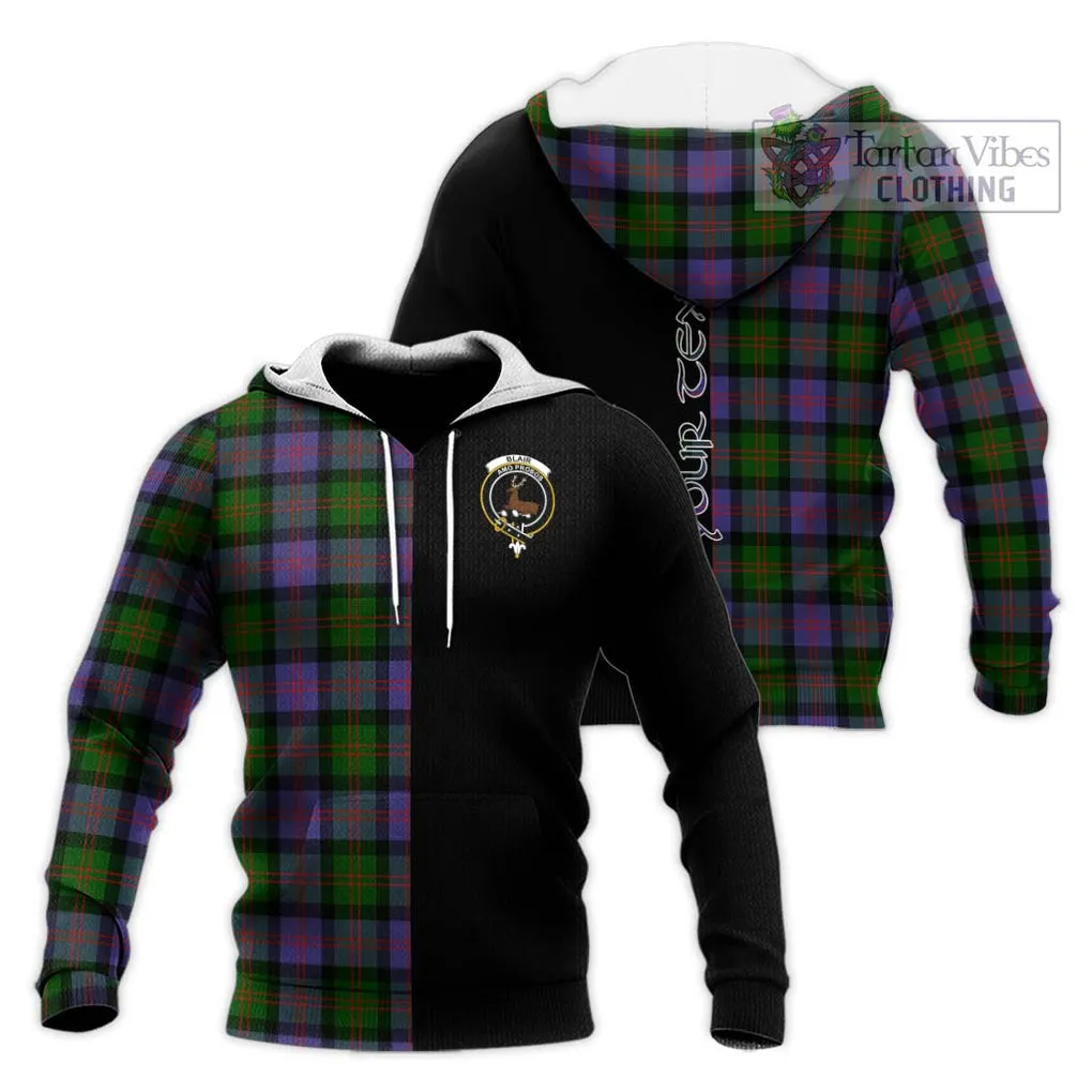 Blair Modern Tartan Knitted Hoodie with Family Crest and Half Of Me Style