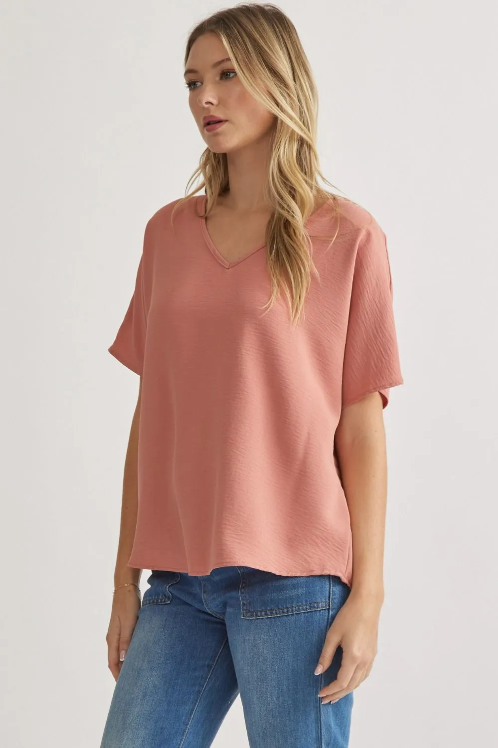 Blissful Basics V-Neck Top - Salmon