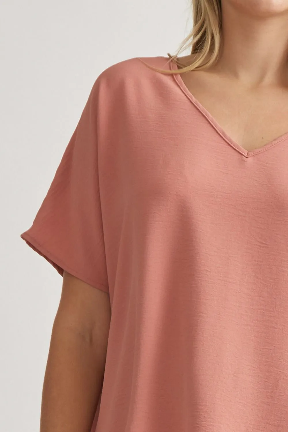 Blissful Basics V-Neck Top - Salmon
