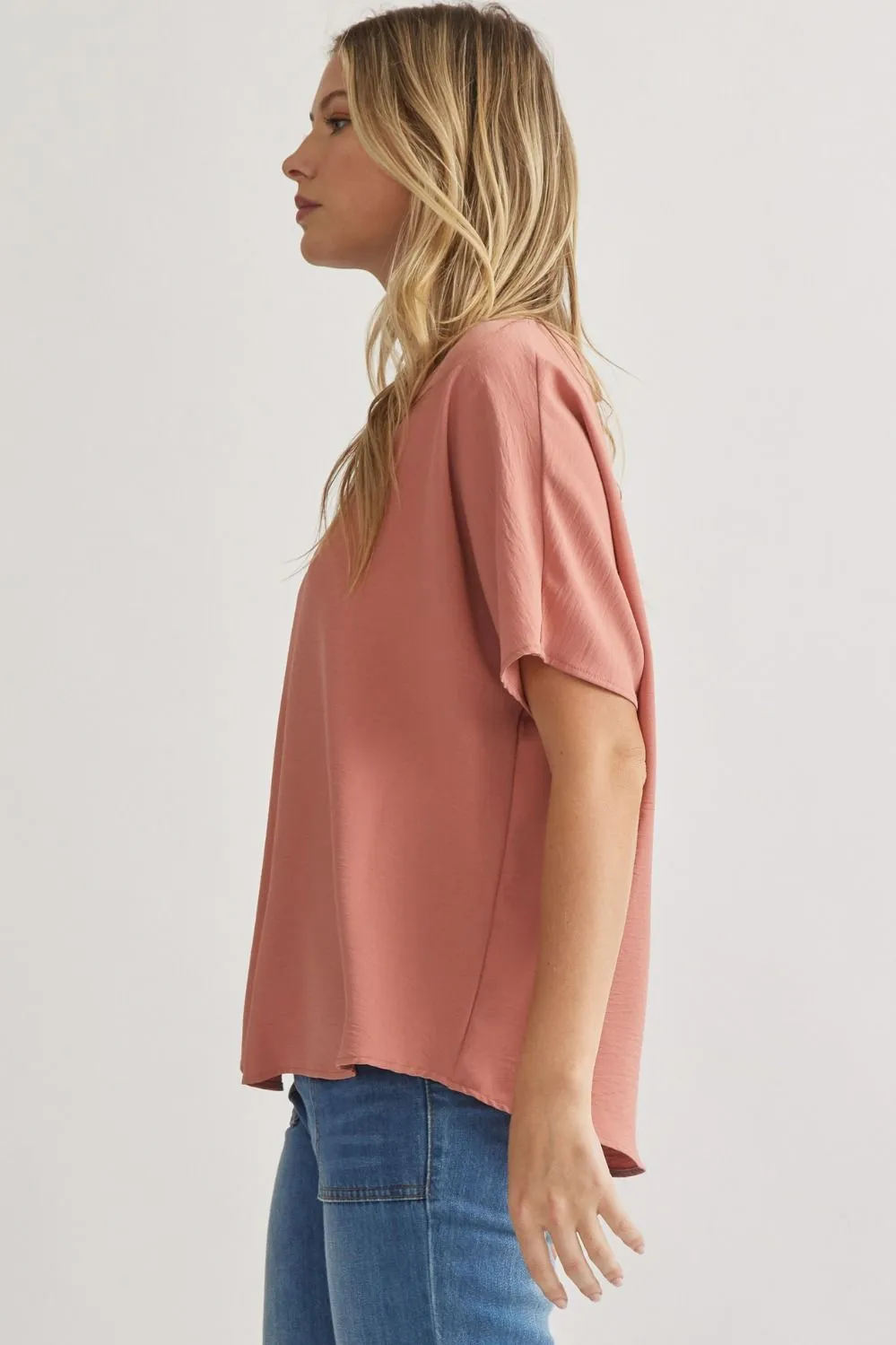 Blissful Basics V-Neck Top - Salmon