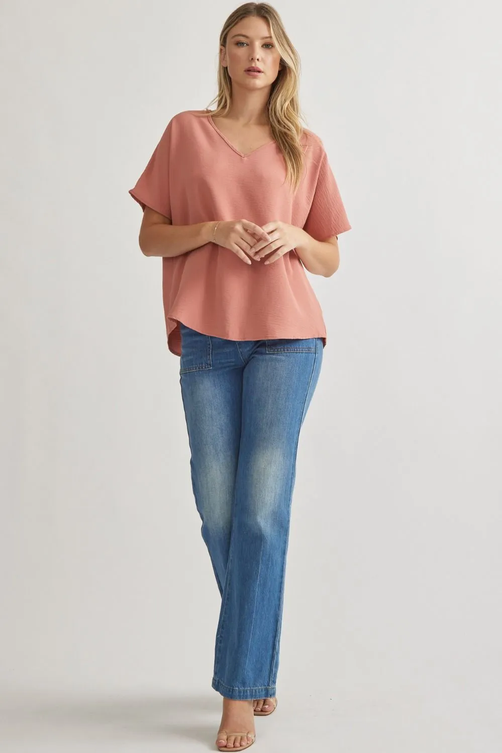 Blissful Basics V-Neck Top - Salmon