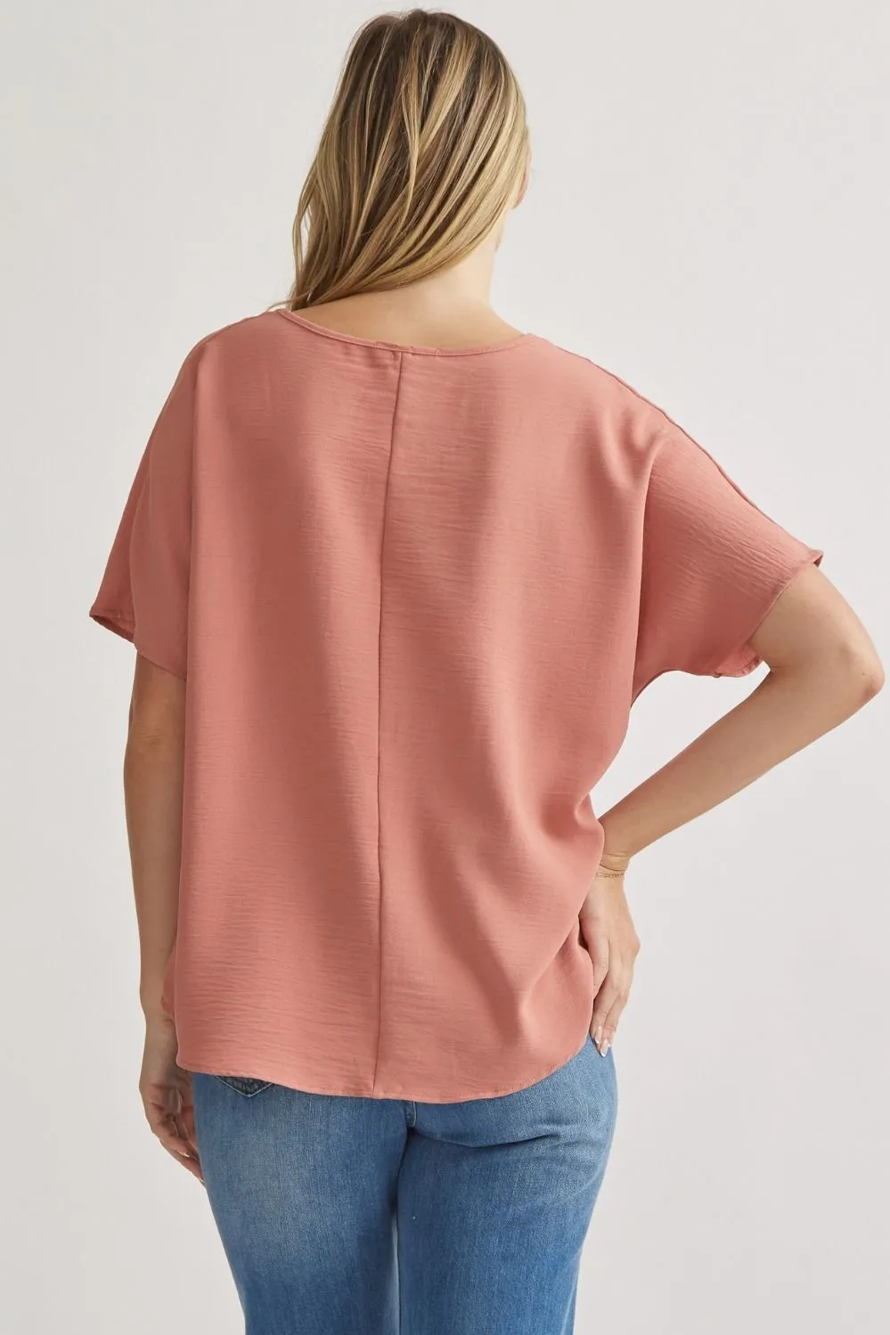 Blissful Basics V-Neck Top - Salmon
