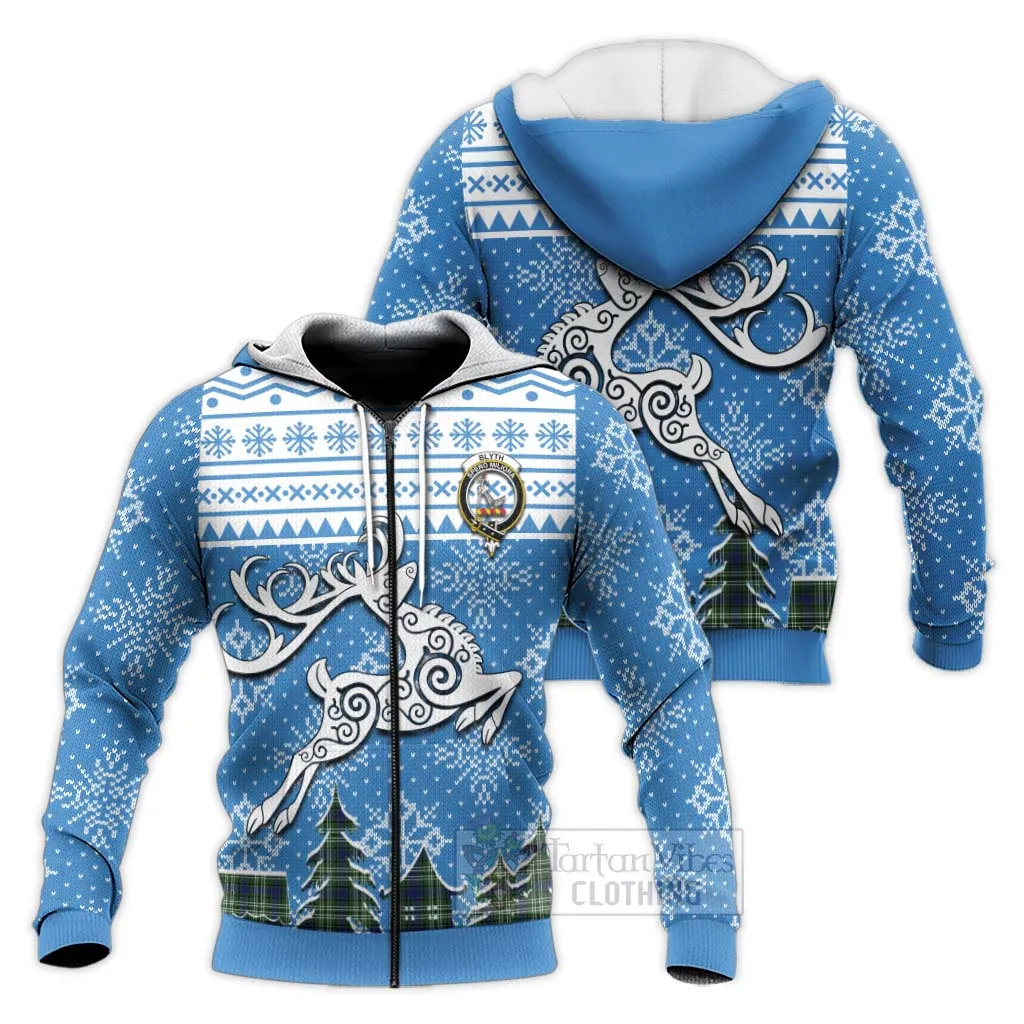 Blyth Clan Christmas Knitted Hoodie Celtic Reindeer Style