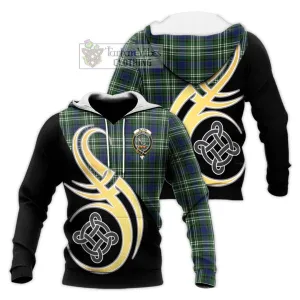 Blyth Tartan Knitted Hoodie with Family Crest and Celtic Symbol Style