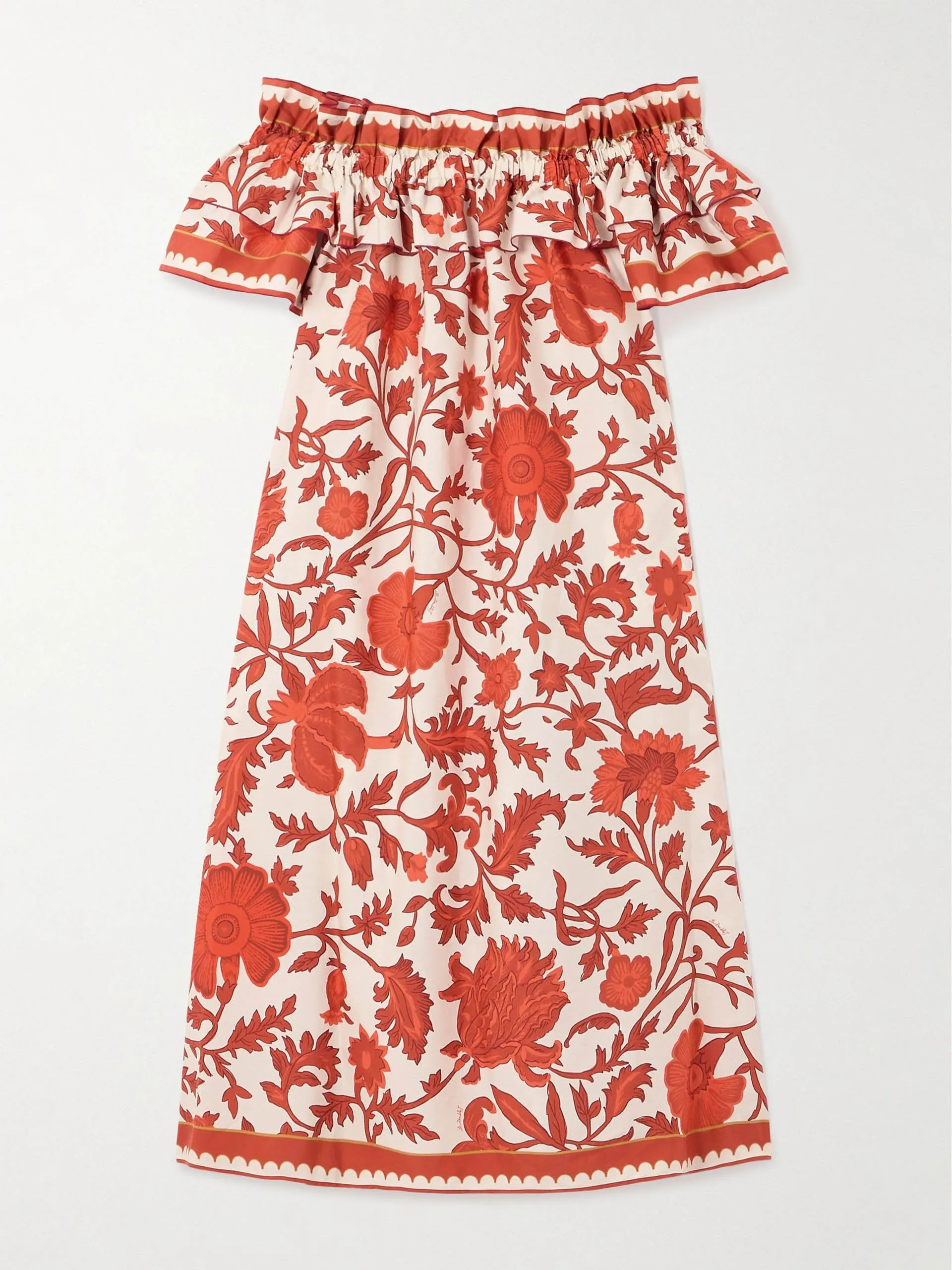 Breakfast off-the-shoulder floral-print cotton-poplin midi dress