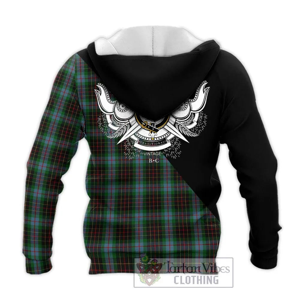 Brodie Hunting Tartan Knitted Hoodie with Family Crest and Military Logo Style