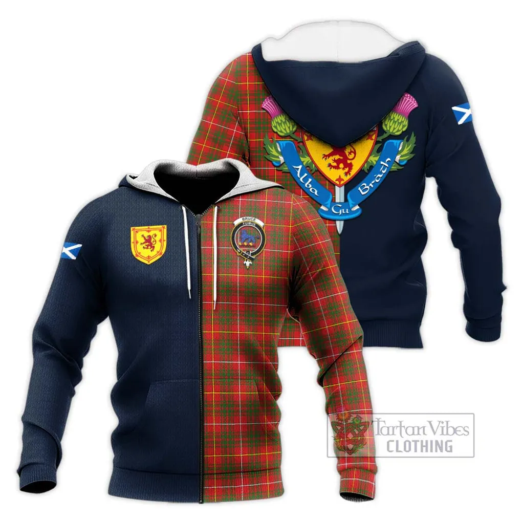 Bruce Modern Tartan Knitted Hoodie Alba with Scottish Lion Royal Arm Half Style
