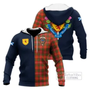 Bruce Modern Tartan Knitted Hoodie Alba with Scottish Lion Royal Arm Half Style