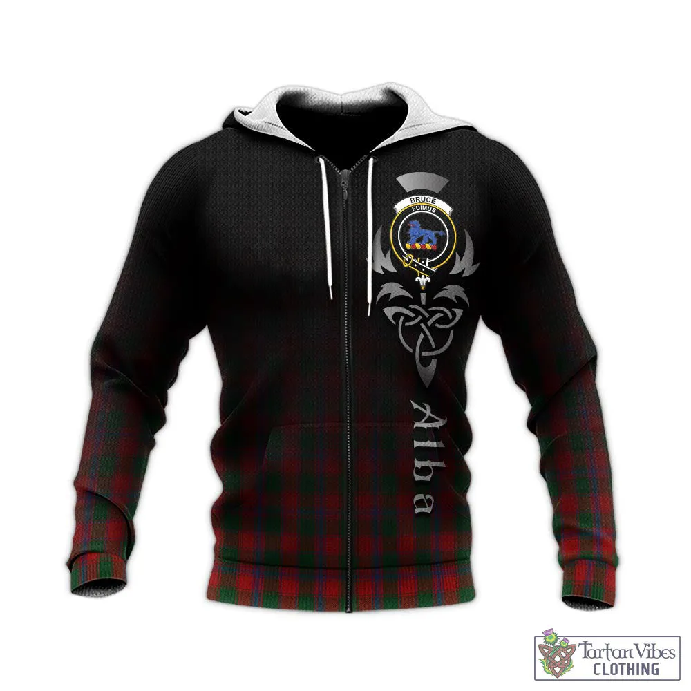 Bruce Old Tartan Knitted Hoodie Featuring Alba Gu Brath Family Crest Celtic Inspired