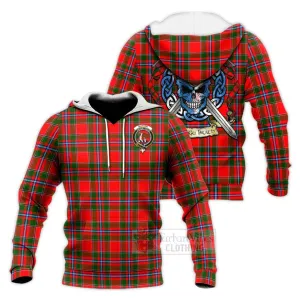 Butter Tartan Knitted Hoodie with Family Crest Celtic Skull Style