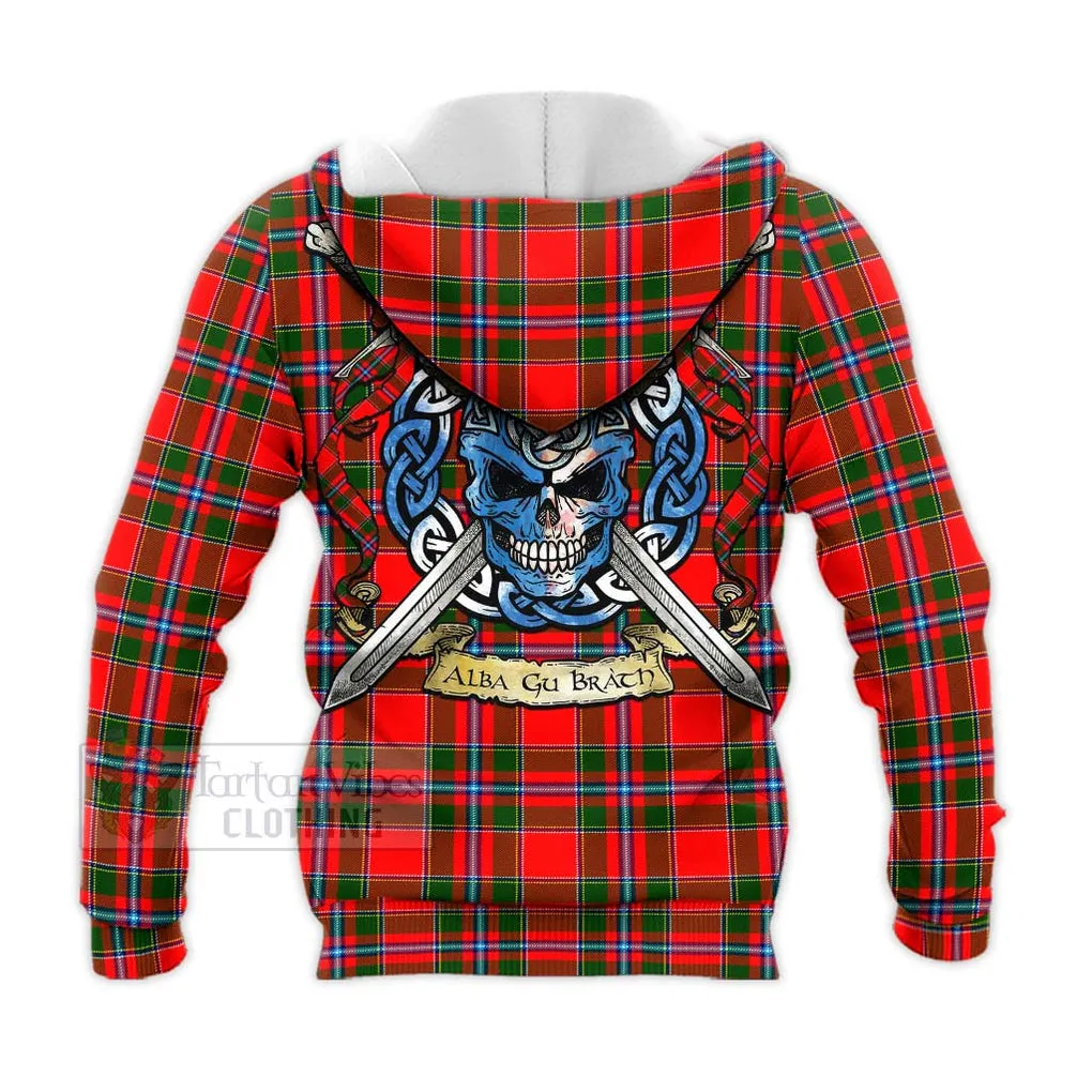 Butter Tartan Knitted Hoodie with Family Crest Celtic Skull Style
