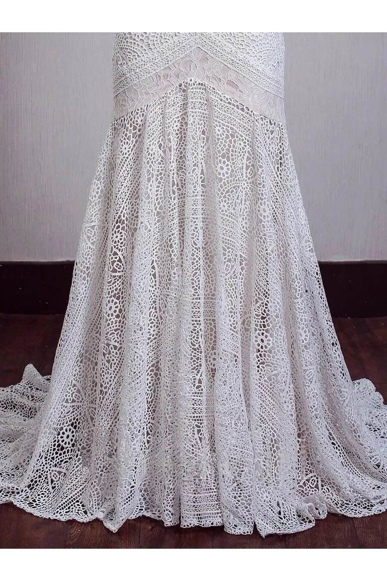 Chic Ivory Lace Mermaid Beach Wedding Dresses Sweetheart Rustic Boho Bridal Dresses UQ2022