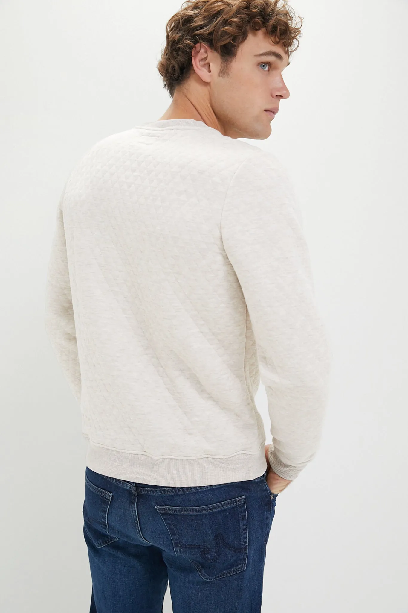Dark Oat Heather Corbet Quilted Crewneck Sweater