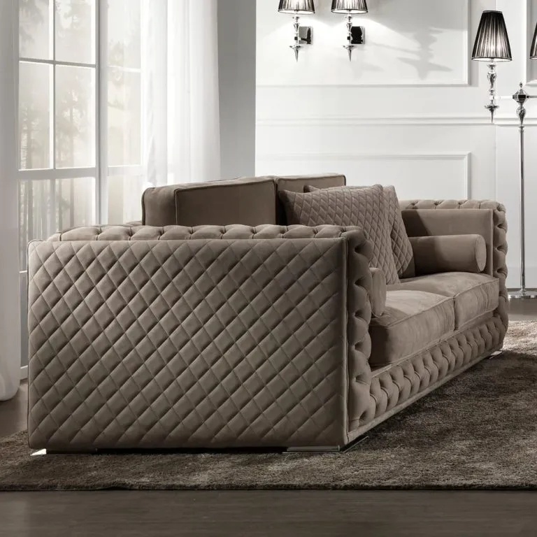 Diamond Cut Deep Button Box Velvet Sofa