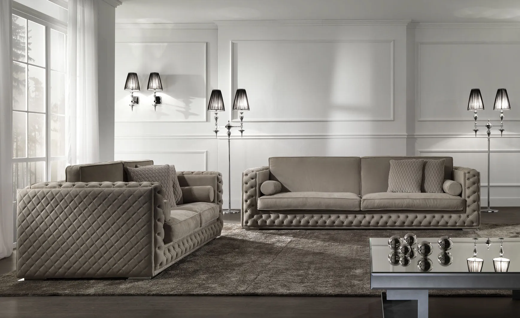Diamond Cut Deep Button Box Velvet Sofa