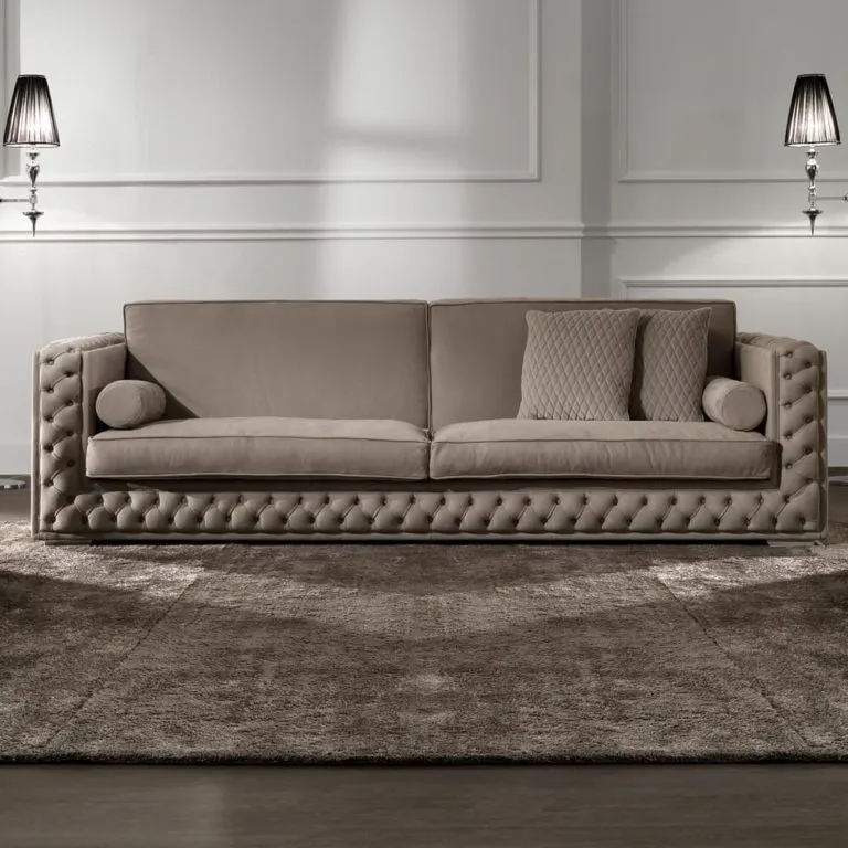 Diamond Cut Deep Button Box Velvet Sofa