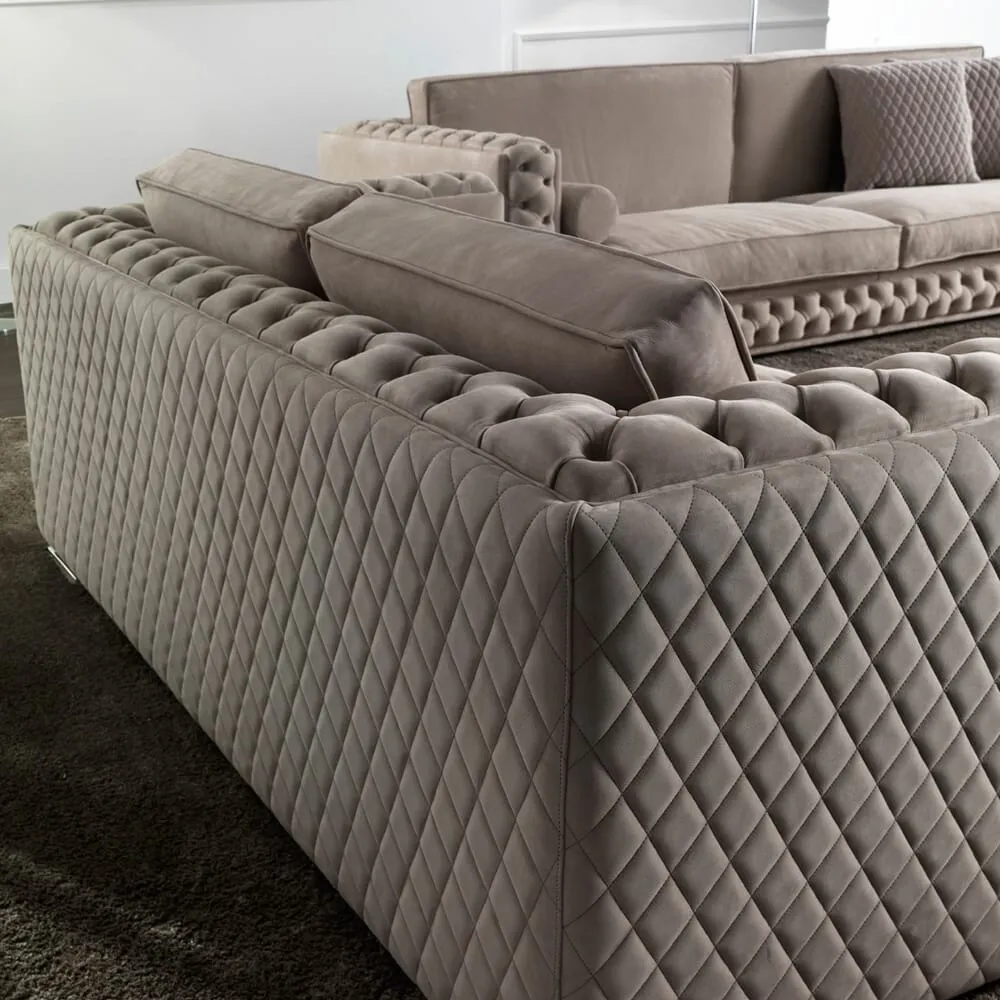 Diamond Cut Deep Button Box Velvet Sofa