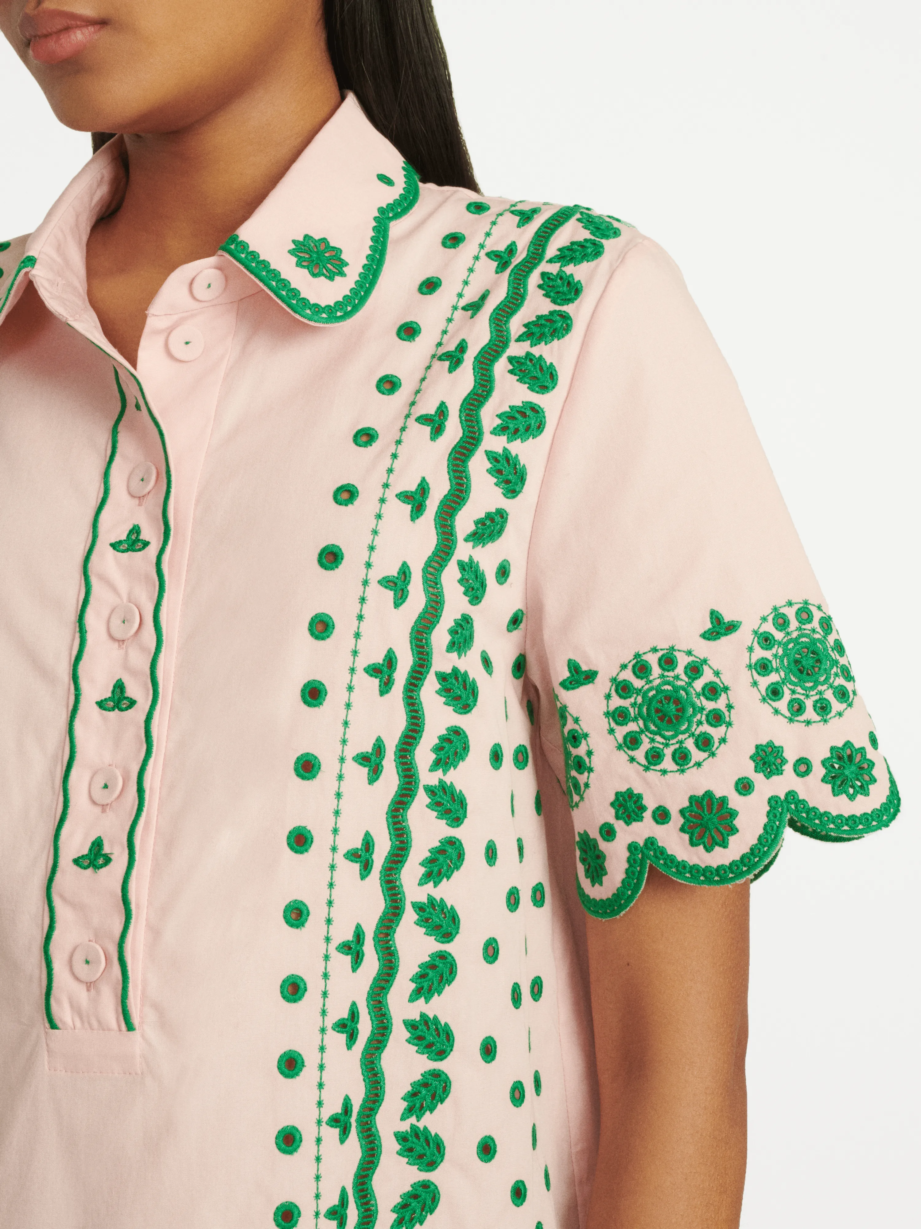 Dree Cotton Broderie-anglaise Shirt Dress in Blush Pink Apple