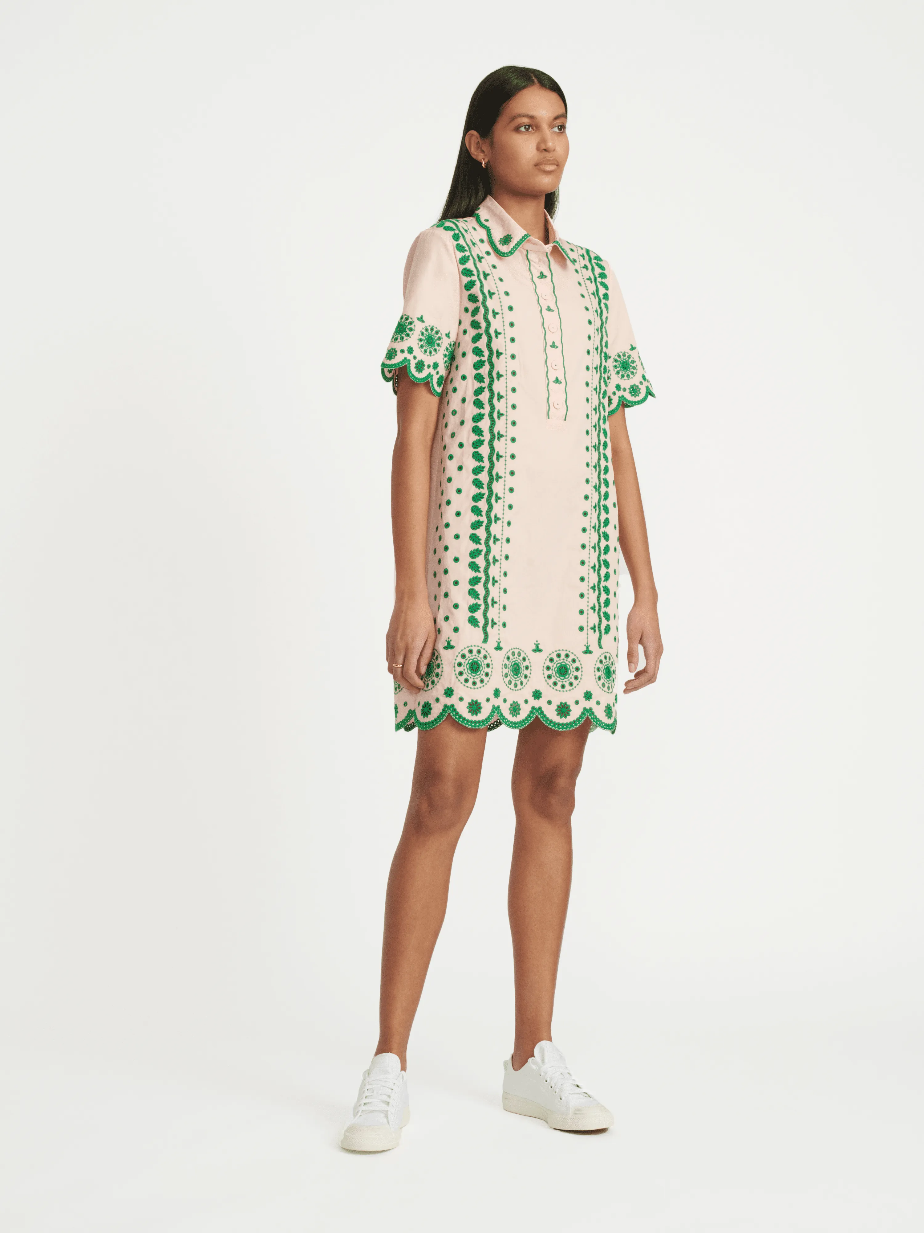 Dree Cotton Broderie-anglaise Shirt Dress in Blush Pink Apple
