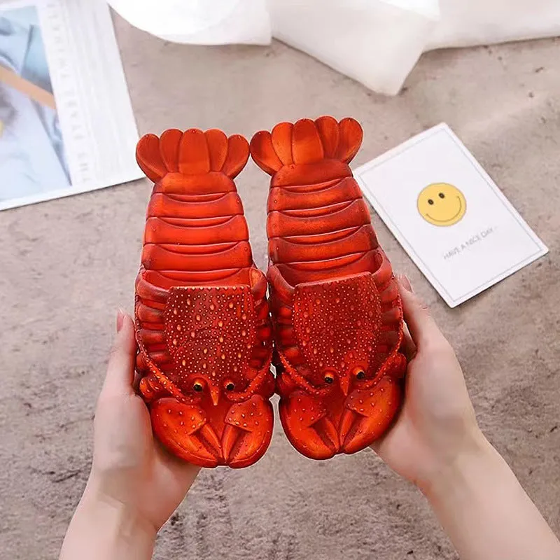 Dunnmall New Summer  Men and Women Couple Slippers Parent-Child Children Beach Slippers Play outside Wear Funny Crayfish