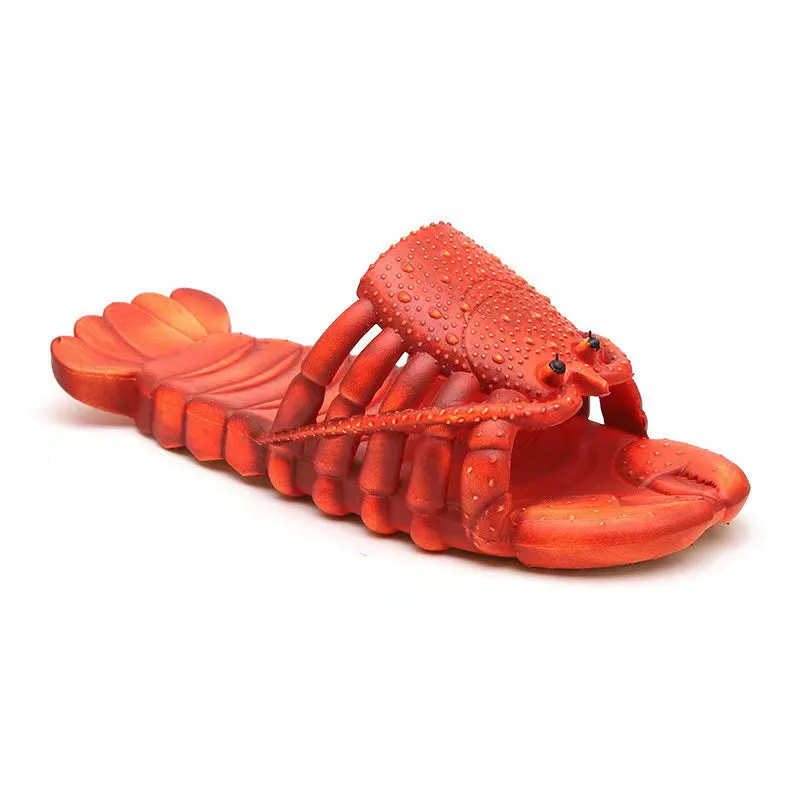 Dunnmall New Summer  Men and Women Couple Slippers Parent-Child Children Beach Slippers Play outside Wear Funny Crayfish