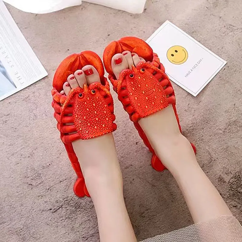 Dunnmall New Summer  Men and Women Couple Slippers Parent-Child Children Beach Slippers Play outside Wear Funny Crayfish
