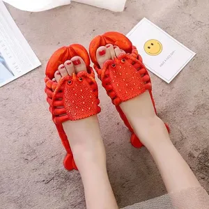 Dunnmall New Summer  Men and Women Couple Slippers Parent-Child Children Beach Slippers Play outside Wear Funny Crayfish
