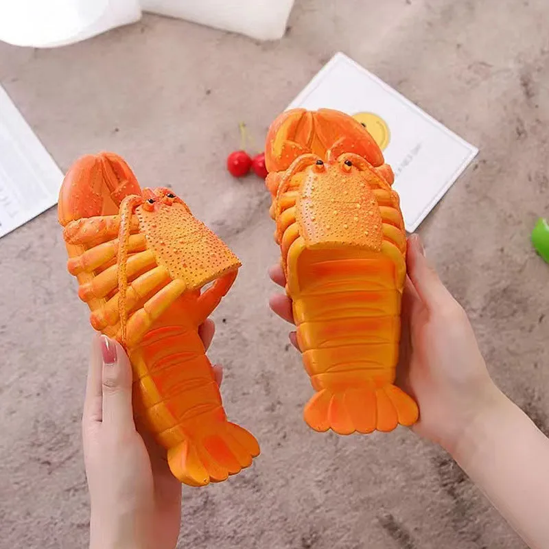 Dunnmall New Summer  Men and Women Couple Slippers Parent-Child Children Beach Slippers Play outside Wear Funny Crayfish