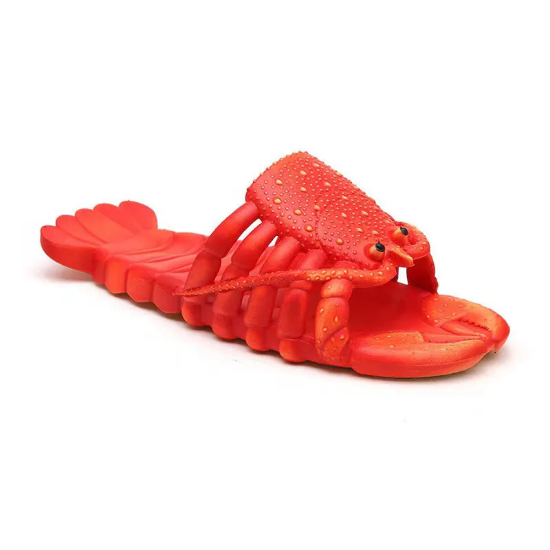 Dunnmall New Summer  Men and Women Couple Slippers Parent-Child Children Beach Slippers Play outside Wear Funny Crayfish