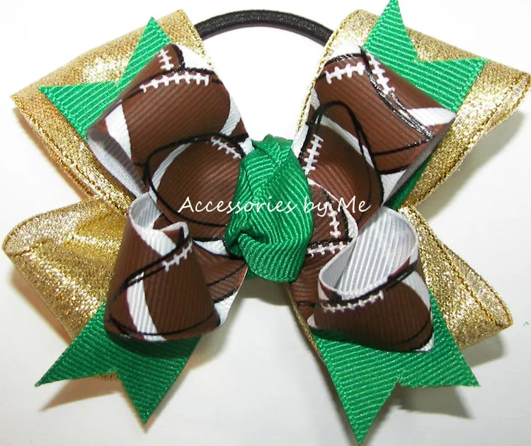Football Emerald Green Gold Cheer Bow