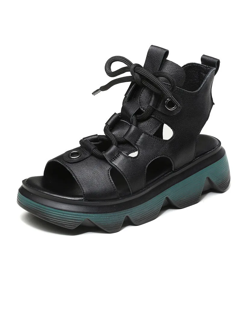 Front Lace-up Platform Cut-out Sandals