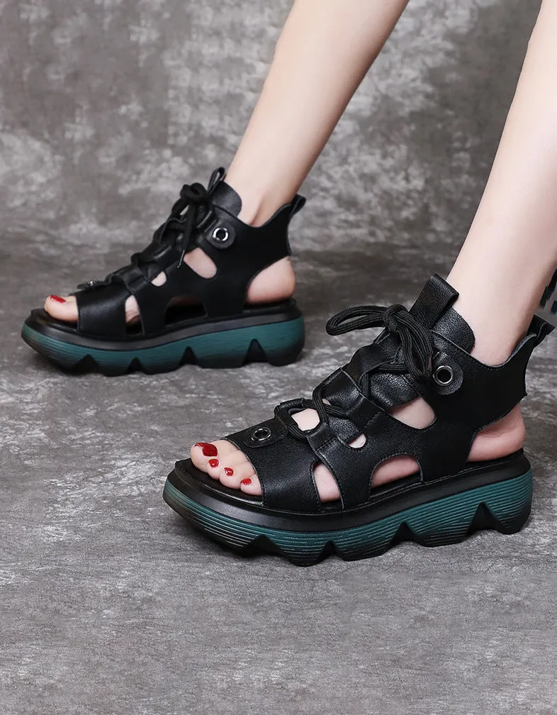 Front Lace-up Platform Cut-out Sandals